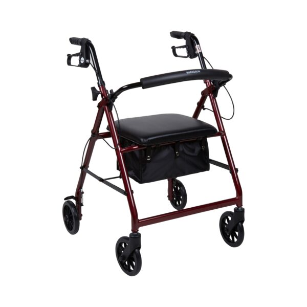 4 Wheel Rollator McKesson Red Adjustable Height / Folding Aluminum Frame 15