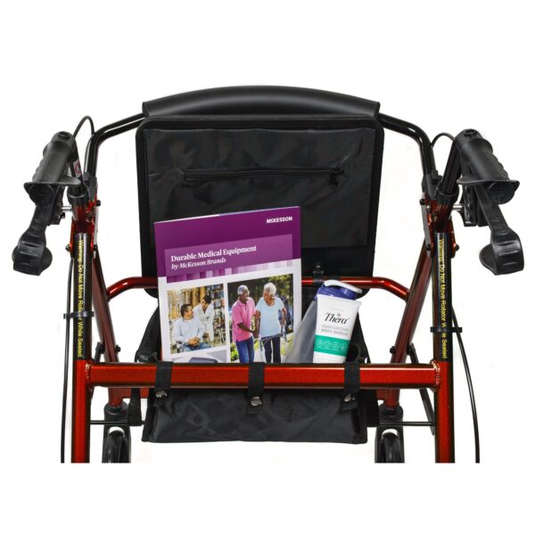 4 Wheel Rollator McKesson Red Adjustable Height / Folding Aluminum Frame 9