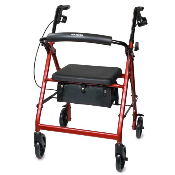 4 Wheel Rollator McKesson Red Adjustable Height / Folding Aluminum Frame 8