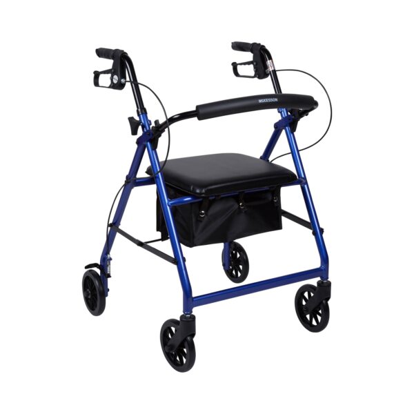 4 Wheel Rollator McKesson Blue Adjustable Height / Folding Aluminum Frame 11