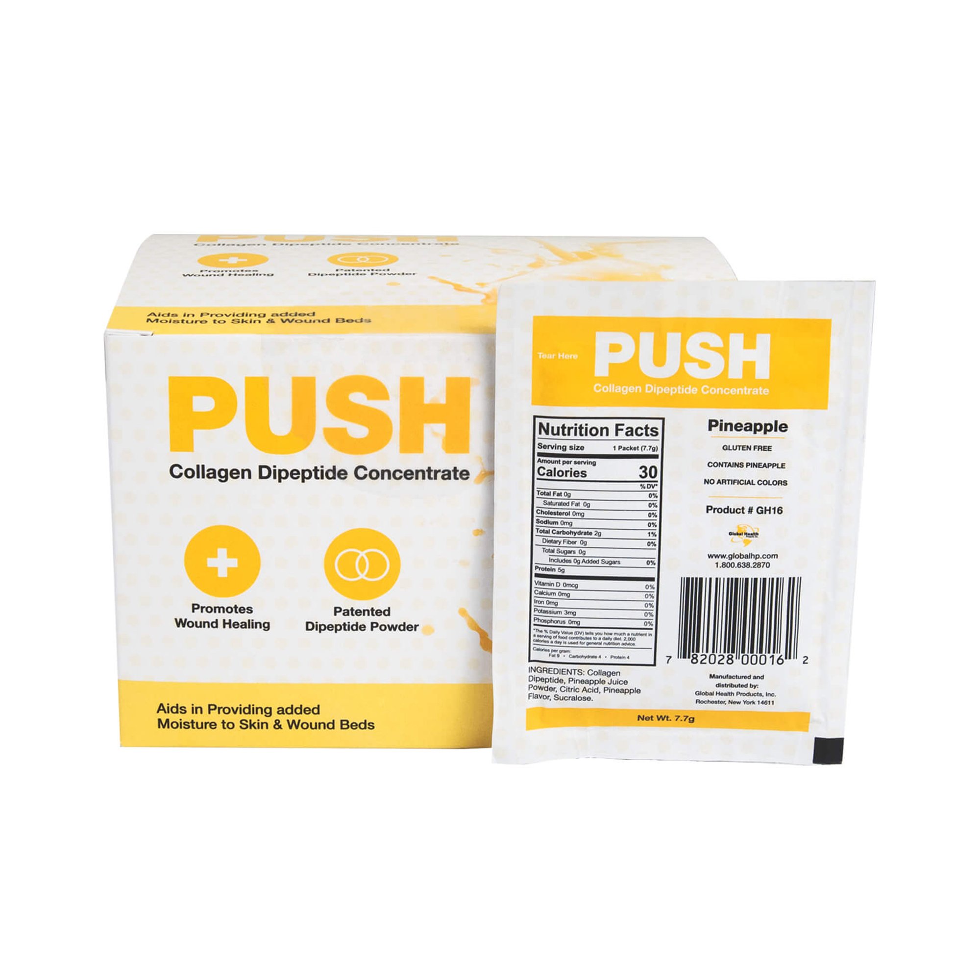 1074004_ppkgfront.jpg Oral Supplement PUSH Collagen Dipeptide Concentrate Pineapple Flavor Powder 7.7 Gram Individual Packet 3